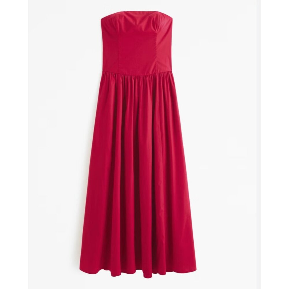 Abercrombie strapless Drop waist smocked maxi dress red sz XLP